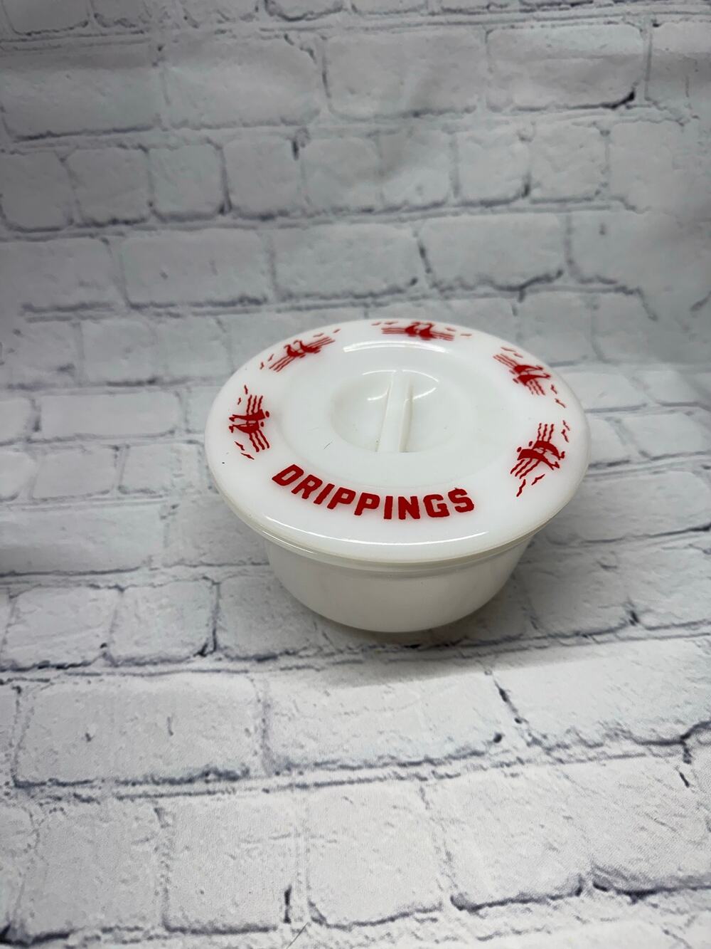 McKee Milk Glass Drippings Bowl Red Sailboat Ship 5" (See Condition)